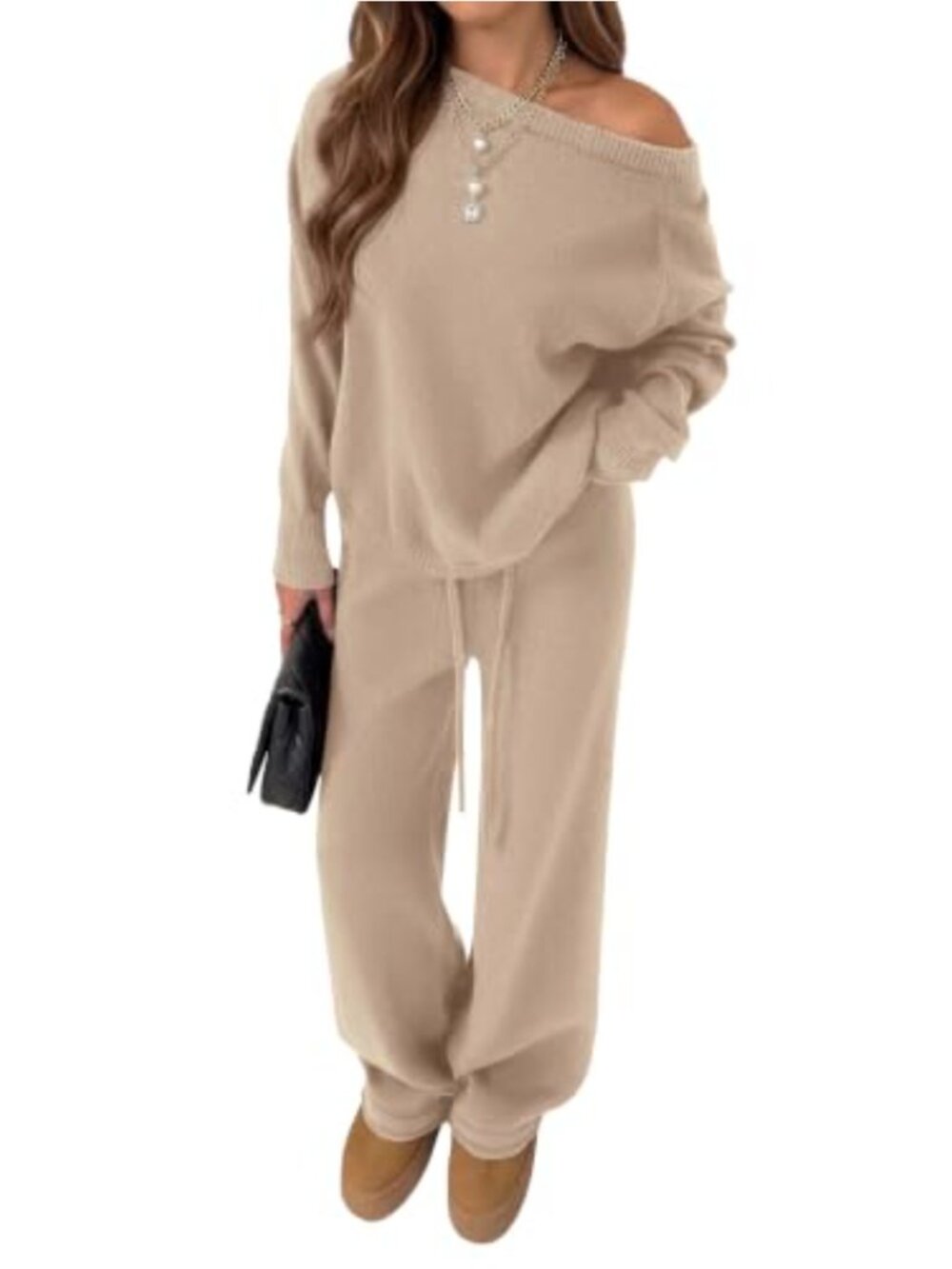 Viscose Blend Lounge Sets Two Piece Sweater Wide Leg Pants